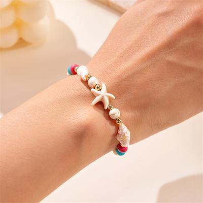 Bracelet Perles Étoile de Mer Coquillage Bohème Pour Femmes Filles Fête de Plage d'Été Perles de Riz Manchette Réglable Bijoux d'Amitié