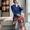 Wrinkled Spring and Autumn New Advanced Oil Painting Print V-neck Slim Fit, Elegant Style Dress