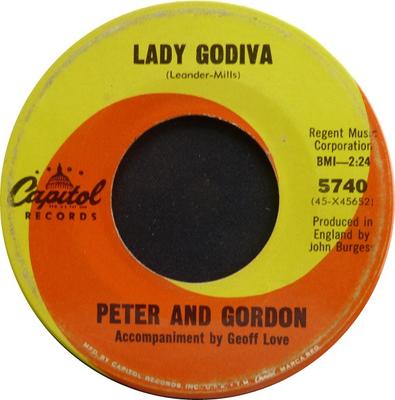 7-Zoll Schallplatte PETER & GORDON - Lady Godiva / Morning's Calling 5740 Capitol Records 1966 US Rock Gebraucht
