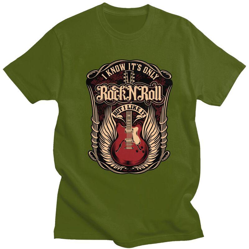 Custom Its Only Rock And Roll T Shirts Men 100 Cotton Tees Heavy Metal Guitar Music Tshirts Short Sleeve Casual Tshirt