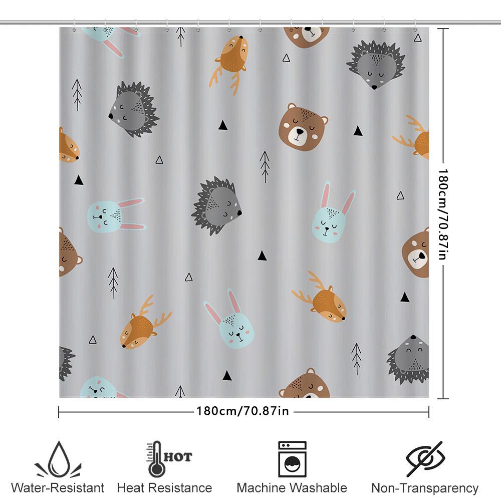 Adorable Animal Print Shower Curtain Set For Bathroom Decor Waterproof Fabric With Hooks Various Sizes Available (White)