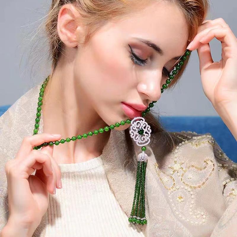 New Chinese Style Retro Versatile Necklace Jewelry Clothing Pendant Green Crystal Pendant
