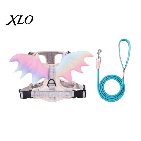 Secure Training Harness No Pull Dog with 5Ft Leash, Cute Colorful Wings Harness, Adjustable Soft Nylon Chest Strap Reflective Vest Handle for Walking