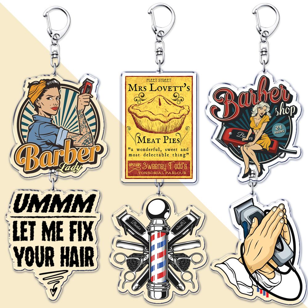 Barber Shop Keychains for Accessories Bag Barbershop Scissors Hairdresser Beard Hairstylist Keyrings Jewelry Friends Fans Gifts