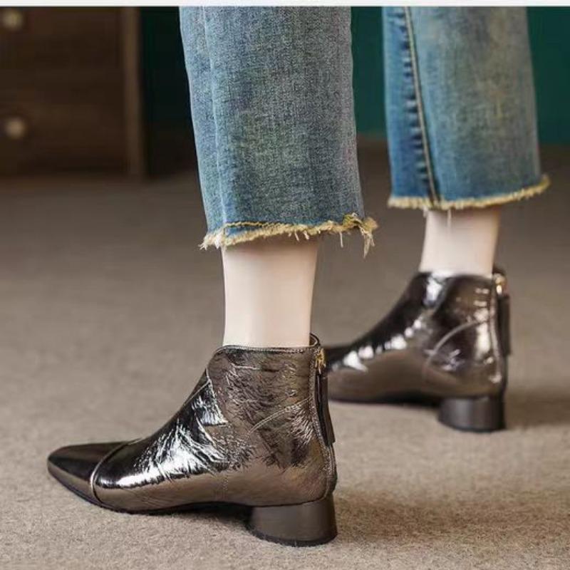 Fashion 2024 New Autumn Women's Fashion Thick Heel Square Toe Solid Color Back Zipper Non-slip Wear-resistant Short Fashion Boots