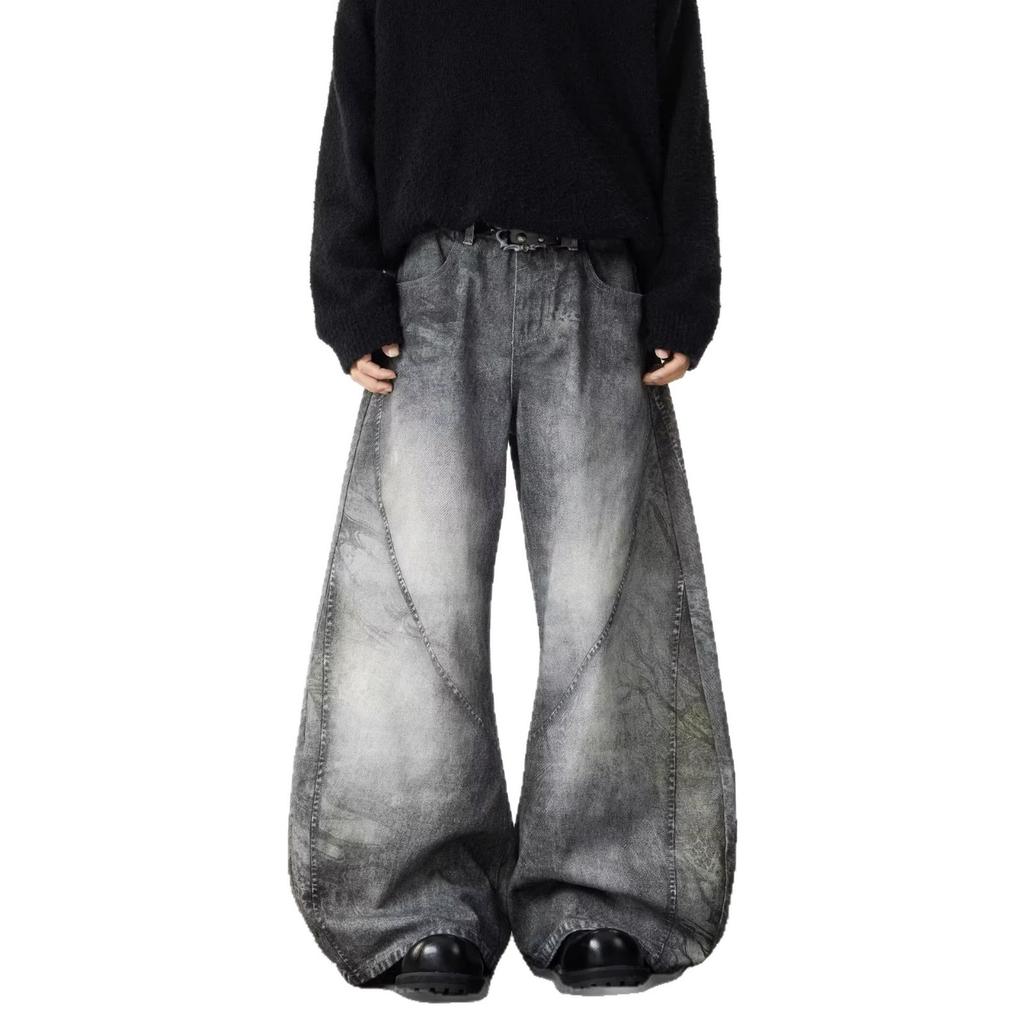 Used D-Print Weitbeinige Jeans für Herren, Retro-Silhouette im Stil der amerikanischen Ödnis, Nischen-Oversized, gewaschene curved knife Hose
