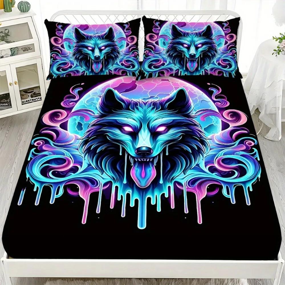 1 Stück Spannbettlaken Lila Katze Drachenaugen Spinne Gedruckt 100% Polyester Atmungsaktives Bettwäscheset für Heimdekor Ohne Kissenbezug