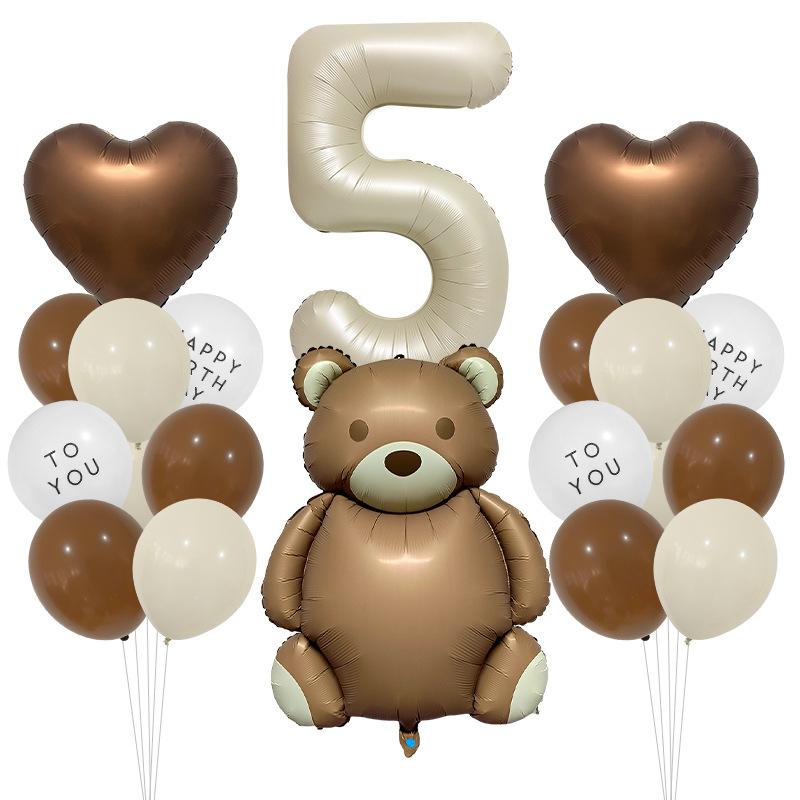 Cute Teddy Matte Bear Balloon Set Vintage Baby Shower Photo Props Birthday Party Scene Arrangement