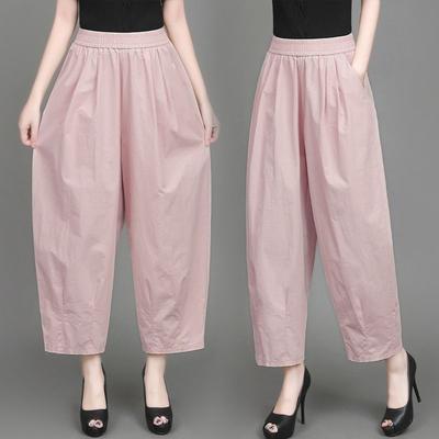 Pantaloni a nove quarti larghi a vita alta sottili in cotone per donna in estate Nuovi pantaloni da lavoro a lanterna Casual e aderenti