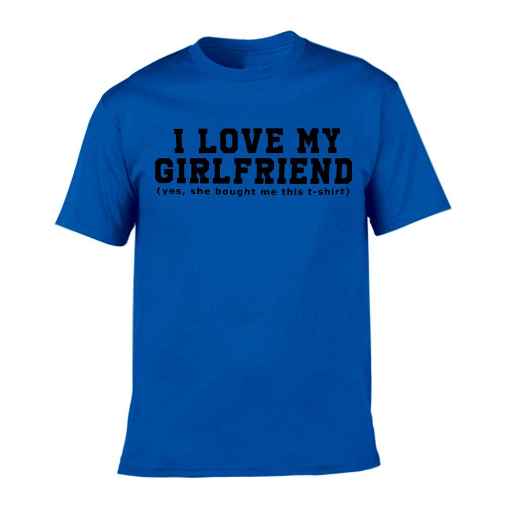 I Love My Girlfriend Letters Print Men Black Tees Casual Funny Short Sleeve White Vintage Tee