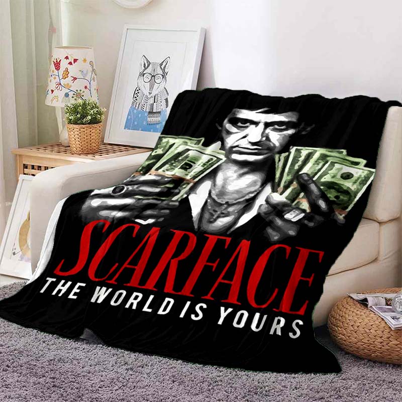 Scarface Classic Movie Print Flannel Blanket Soft Warm Throw For Sofa Bedroom Game Room Living Room Home Bedding Decor Gift