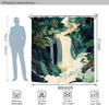 Abstract Waterfall Forest Shower Curtain Set Emerald Green Japanese Hokusai Aesthetic Landscape Forest Tree Polyester Waterproof