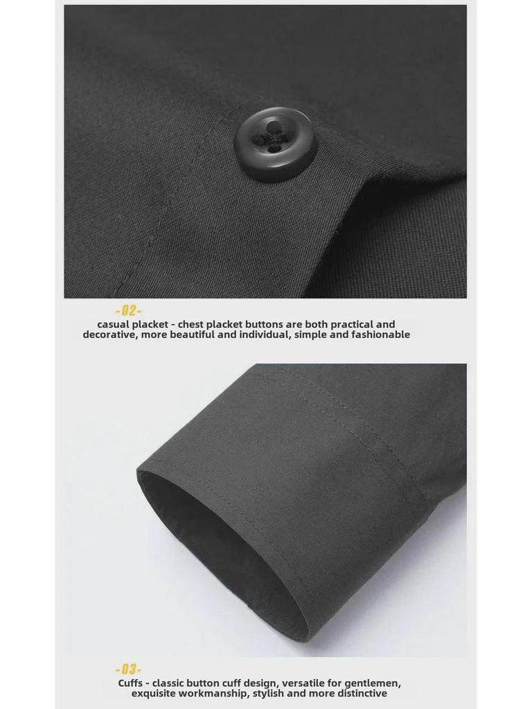 Men's Slim Fit Long Sleeve White Shirt - Korean Style, Non-Iron, Formal/Casual Professional Wear.