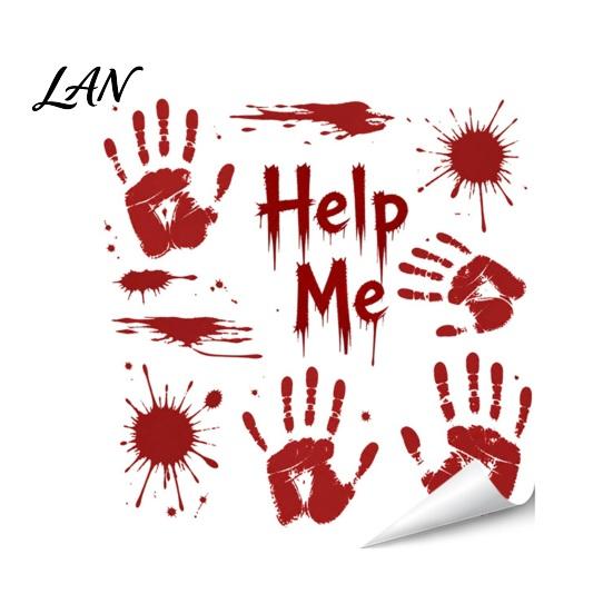 Creepy Text Halloween Decals Horror Stickers, with Spooky Handprints Footprints Printed, Wall Stickers Self-adhesive Decals, for Party And Decorations