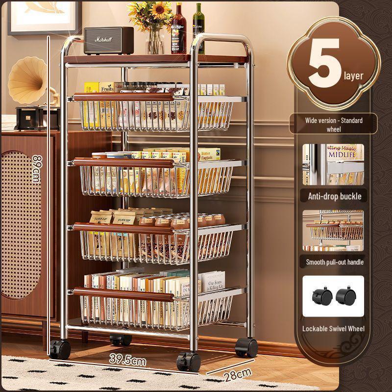 Multi-Layer Trolley Bookshelf with Wheels: Floor-Standing Chinese Style Snack and Sundry Storage Cabinet for Living Room