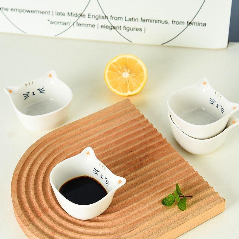 2 Pezzi Mini Ciotole per Salse a Forma di Gatto in Ceramica – Carine Ciotoline da Dessert e per Salse da 90 ml per Cucina o Feste