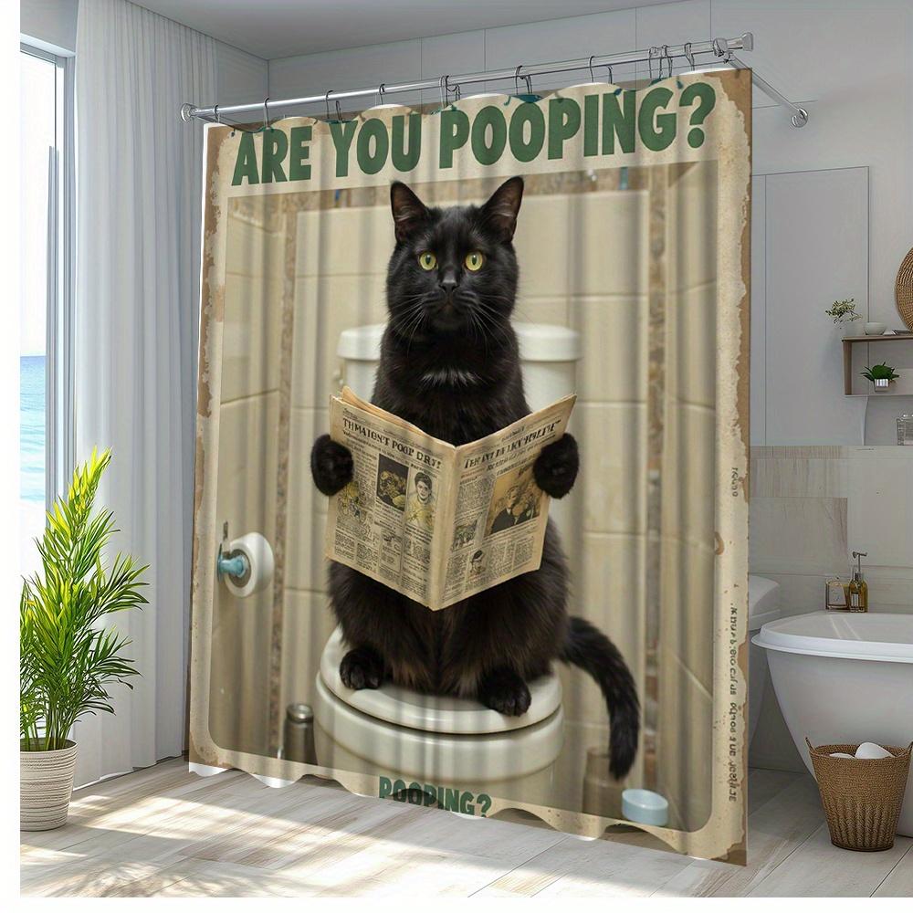 

1Pc Funny Cat Bath Curtain Are You Pooping Creative Design For Bathroom Decor Made From Polyester Fabric With Bath Curtain Hooks W60H190(CM)-1 Pcs