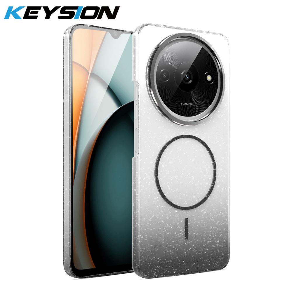 

KEYSION Luxury Gradient Glitter Magnetic Phone Case for Redmi A3 A3X Transparent Hard PC Shockproof Back Cover for Xiaomi POCO C61 for Redmi A3X