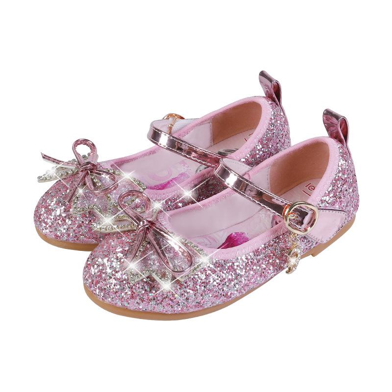

Girls princess shoes, new spring and summer crystal shoes, little girls flat shoes, fashionable children s leather shoes, soft-soled single shoes 22 розовый