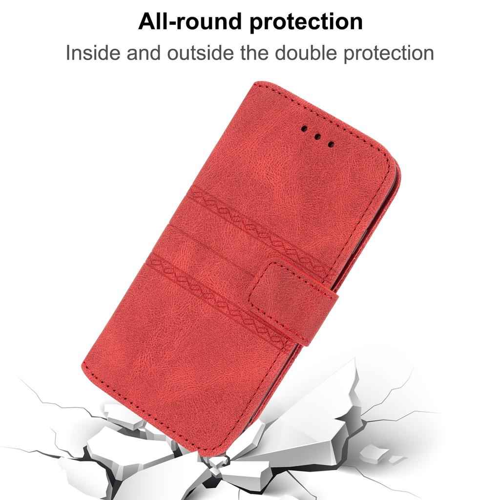For iPhone 17 Pro Case Wallet Skin-Touch Leather Imprinted Phone Cover with Wrist Strap