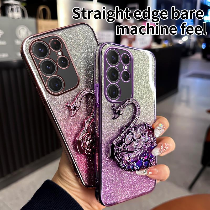 Suitable for Samsung S25 Ultra Quicksand Diamond Inlaid Swan Bracket Mobile Phone Case A17 Flash Powder A35 Anti Fall A52 Soft Shell 6
