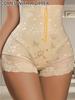 High-Waist Lace Shaping Shorts for Women - Breathable Mesh and Floral Lace Design, Tummy Control Zippered Body Shaper, Elegant Black