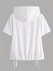 Women Loose Solid Color Hooded Collar Short Sleeve Front Button Pullover