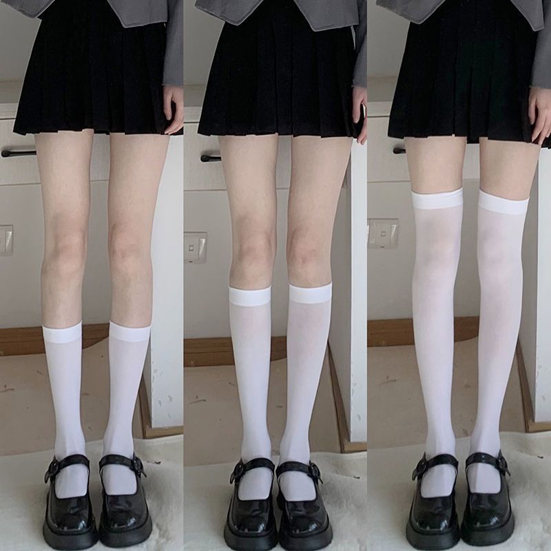 

1/3 Solid Black White Cute Knee High Socks Long Socks Stockings JK Japan Style School Girls Thigh High Stockings Lolita Kawaii 52cm