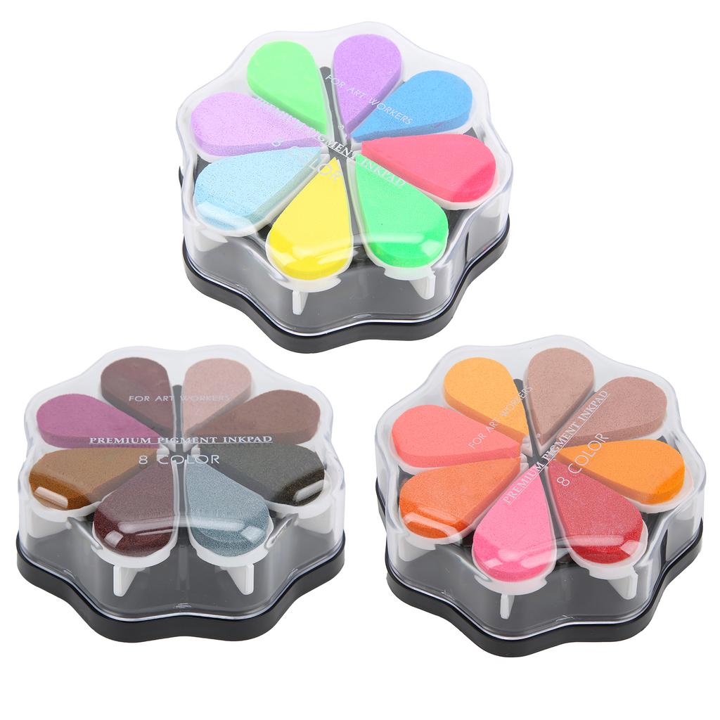 Petal Stamp Pad Strong Covering Power Excellent Light Fastness Use Easily DIY Inkpad 8 Colors Detachable for Ordinary Paper
