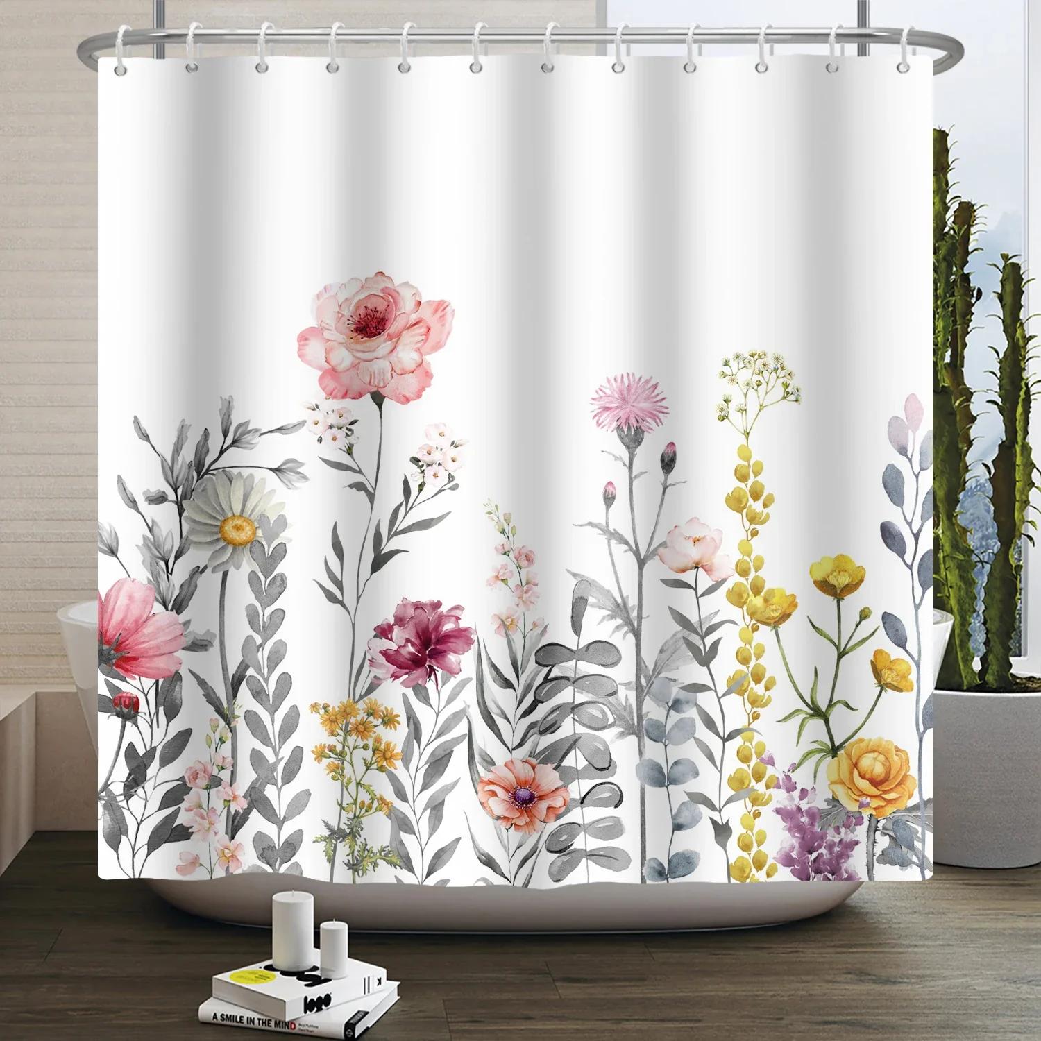 

Bathroom Floral Shower Curtain, Retro Flower Farmhouse Flower Plant Butterfly Animal Bohemia, Bathtub Shower Curtain With Hook. W60H190(CM)-1 Pcs
