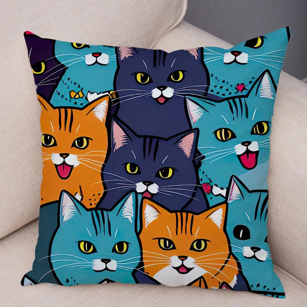 Cute Pet Cat Cushion Cover, Zippered & Removable Washable, Home Sofa & Car Pillowcase