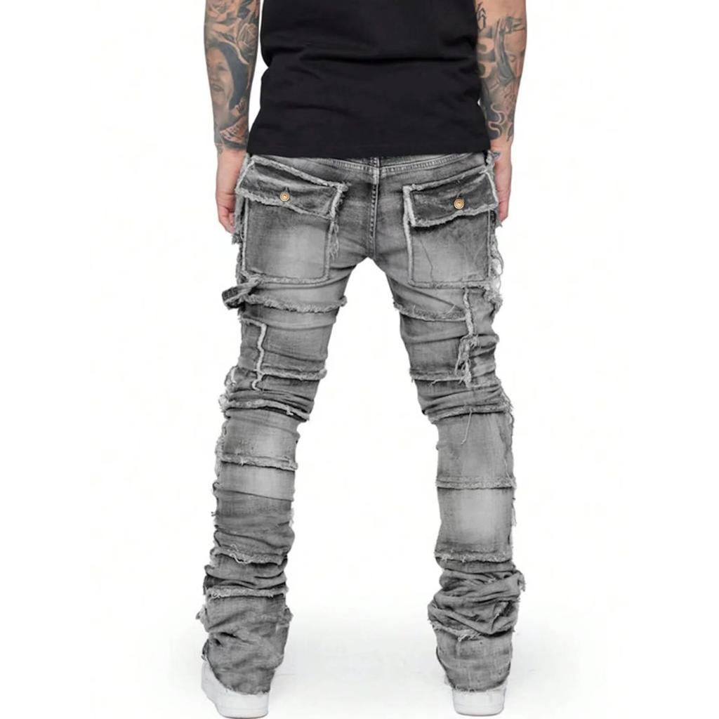 DRIPX Nuovi Jeans da Uomo Strappati Stacked Distressed Slim Fit Skinny Gamba Dritta Moda Hip Hop Pantaloni in Denim Streetwear Casuale