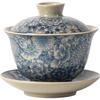 Blue and White Porcelain Ru Kiln Tea Set – Retro Lidded Bowl Tea Cup with Blossoms, Anti-Scald Design for Brewing Tea