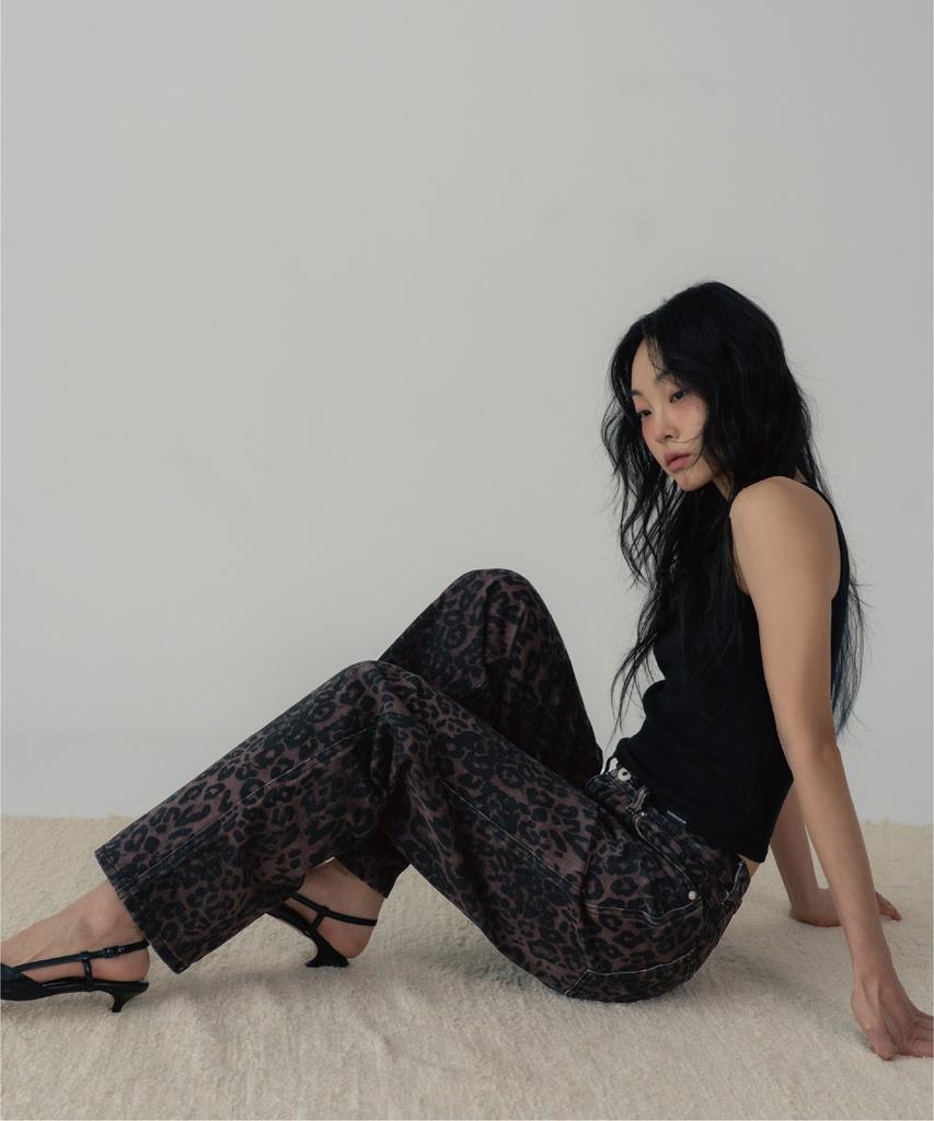 ZIZEMUSEUM Leopard Wide Pants (Wine)