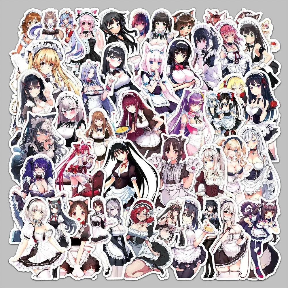 50pcs Waterproof Anime Cat Lady Kawaii Uniform Maid Stickers Japanese Cartoon Manga Drawing Doodle Decorations