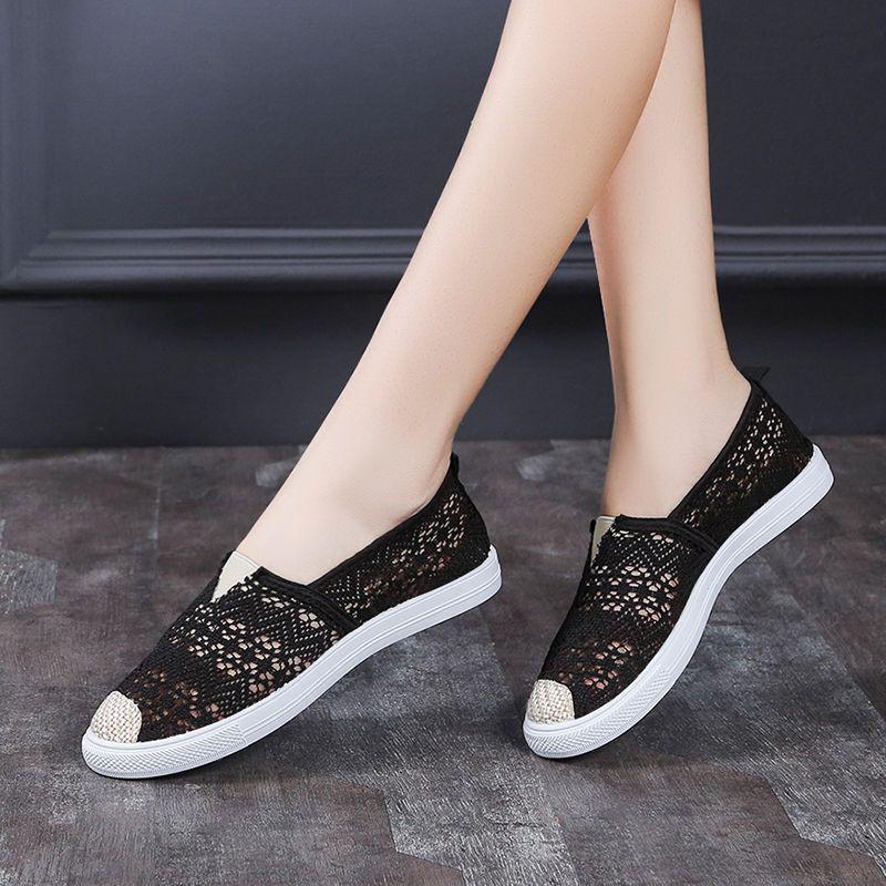 Mesh Breathable Shoes for Women Round Toe Woman Footwear Slip On Summer Flat 39 Aesthetic Comfortable and Elegant Cotton New In
