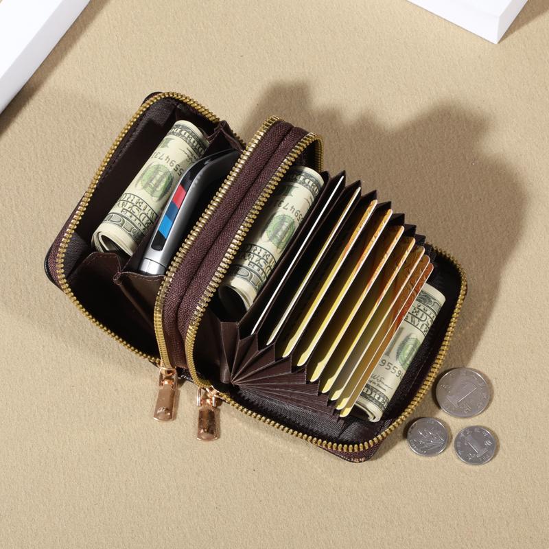 Women's Short Wallet Fashionable Double Zipper Color Blocking Coin Purse Clutch Bag Multi Slot Large Capacity Card Pack Double Layered Women's Bag