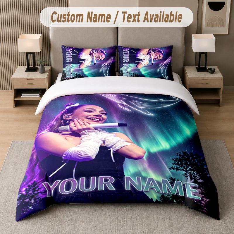 Ayliva 3-teiliges Bettwäsche-Set, Personalisierter Custom-Name-Text, 1 Bettbezug & 2 Kissenbezüge für Schlafzimmer 135cmx200cm gray