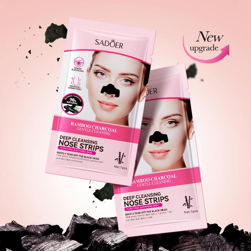 Sadoer 6Pcs Bamboo Charcoal Clean Nose Patches Face Cleansing Quickly Remove Blackheads Comedones Shrink Pore Skin Care Mask