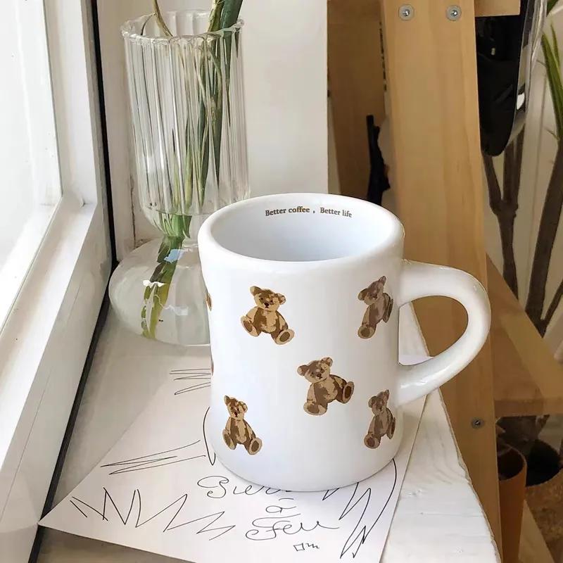 Tazza da Caffè in Ceramica Orso Cartone Animato Tazza Orso Cioccolato Tazza Ragazza Tazza da Caffè Retrò Tè Pomeridiano Carina Ceramica Carina Tazza da Caffè Carina