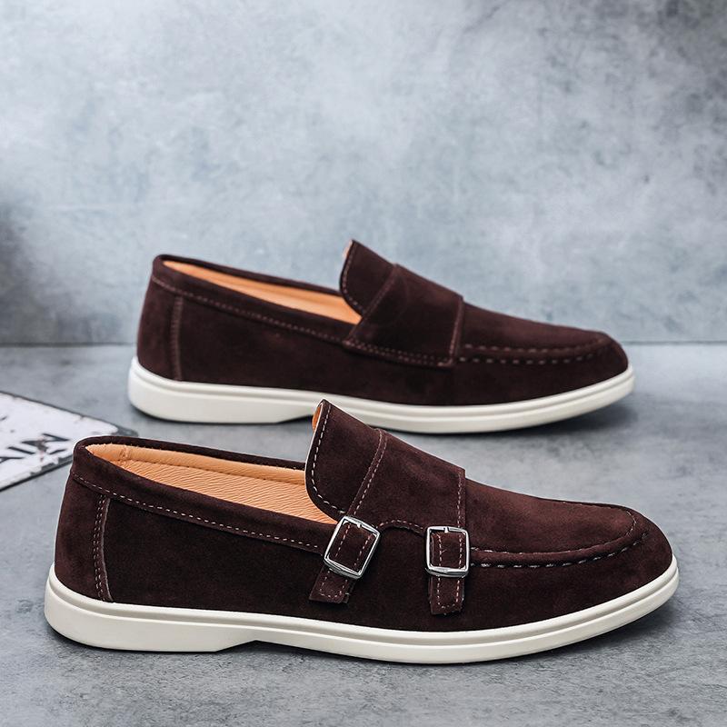 Men's Casual Shoes Suede Loafers Fashion Slip on Leather Shoes Soft Solid Dress Shoes Wedding Flats Business Men Shoe