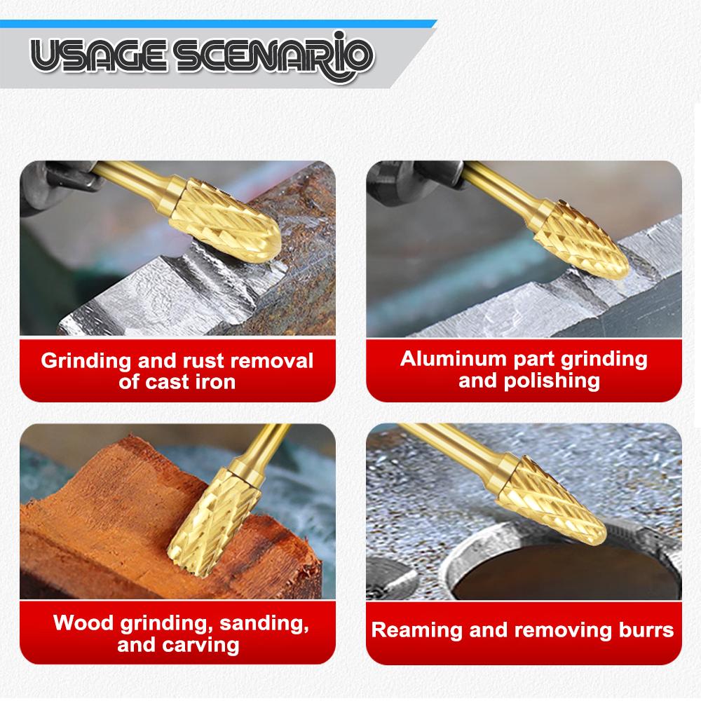 10-Piece Alloy Steel Woodworking Rotary File Set for Grinding, Polishing, Deburring Metal, and Reaming Holes