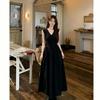 Hepburn Style Black Sleeveless Dress for Women's Summer Waist and Thin Temperament Elegant V-neck Pendulum Medium and Long Small Black Dress