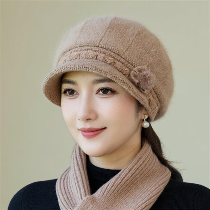 Autumn and winter middle-aged and elderly hats new women's fashion fleece thickened mother hat grandma hat knitted wool hat