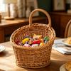 Woven Basket with Handle Rustic Storage Basket Wall Hanging Basket for Fruits Vegetables Snacks Home Farmhouse Kitchen Bathroom Bedroom Storage