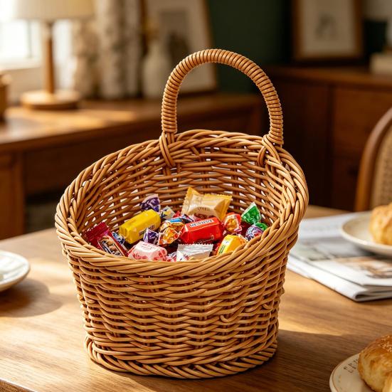 Woven Basket with Handle Rustic Storage Basket Wall Hanging Basket for Fruits Vegetables Snacks Home Farmhouse Kitchen Bathroom Bedroom Storage