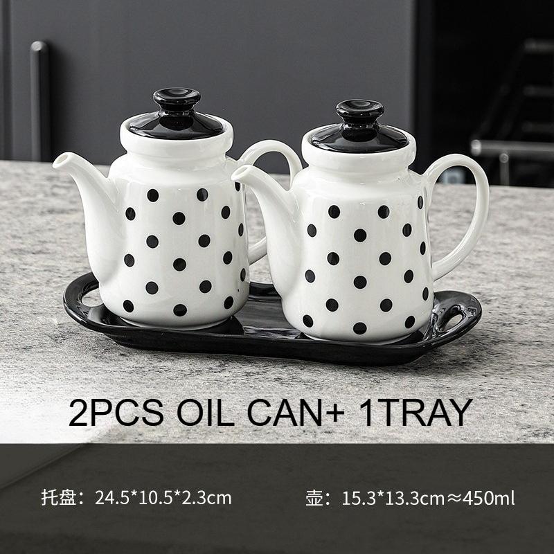 

Japan Ceramic Oil Pot Spice Jar Set Creative Vertical Stripe Polka Dot Vinegar Bottle Salt Pepper Shaker Home Kitchen Supplies