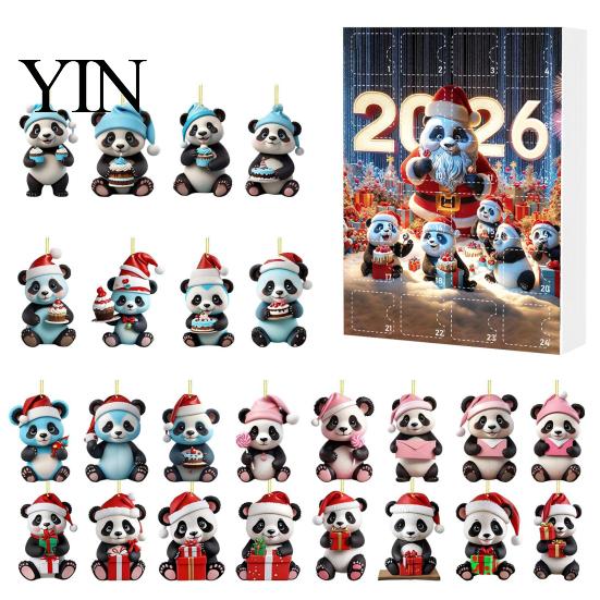 Decorative Acrylic Hanging Christmas Panda Advent Calendar, 24 Days Countdown Contains Tree Ornament Set Ornaments, Cute Decorations for Home