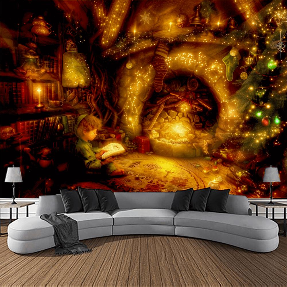 Weihnachts-Kamin Wandbehang Wandteppich Weihnachts-Wandbehang Baum Wandbehang Wunderschöner Weihnachtsbaum Kamin Geschenke