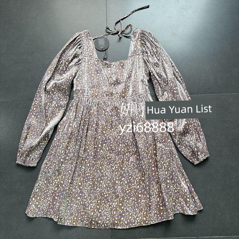 

Foreign Trade Order Los Angeles Single New Square-Cut Collar 4 Colors Long sleeve Pearlescent Print Temperament Cute Dress Purple leopard print A4 S